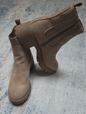 No Boundaries Taupe Suede Chelsea Lug Ankle Boots